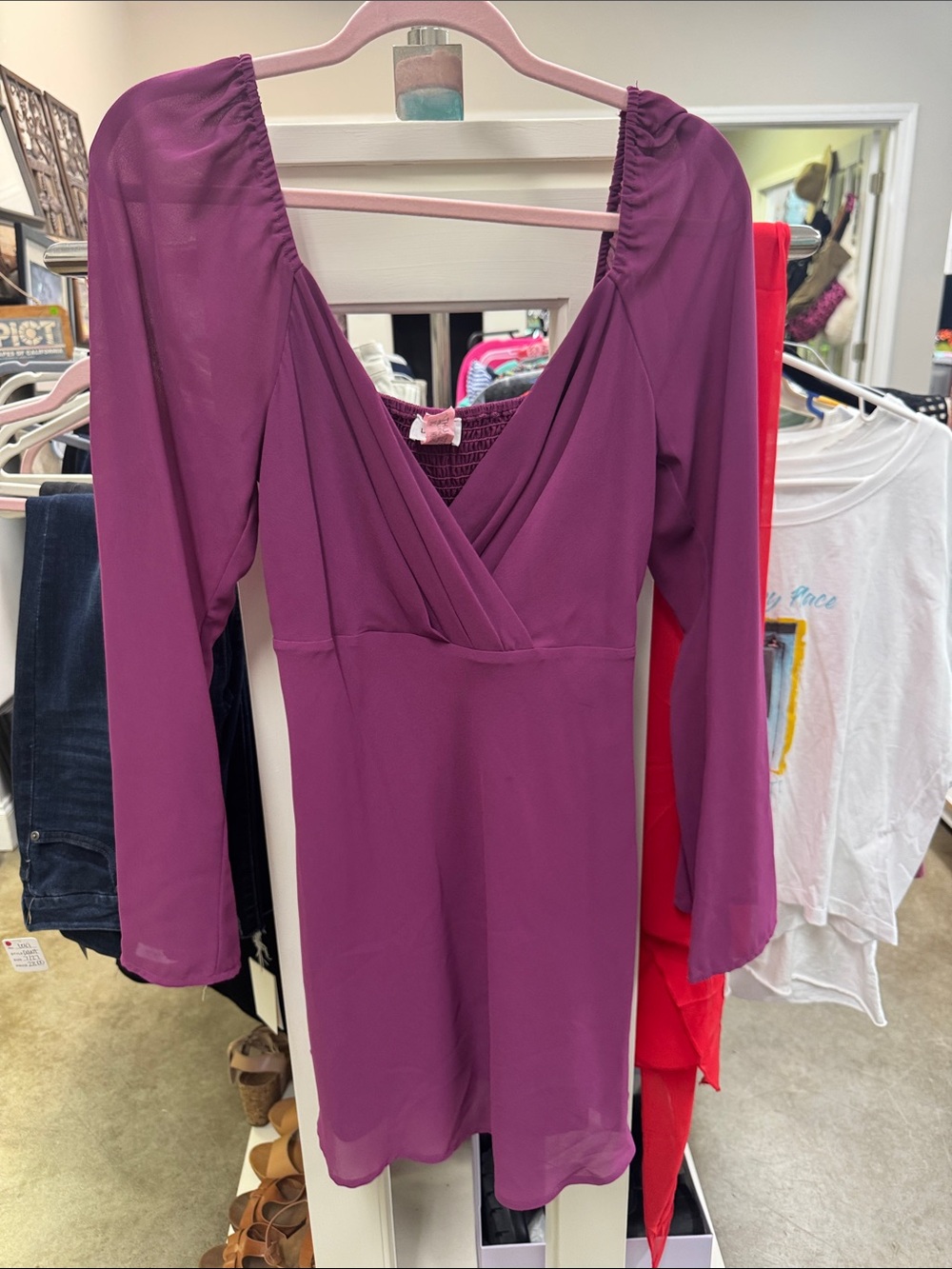 Le Lis Deep Plum V-Neck Long Sleeve Dress